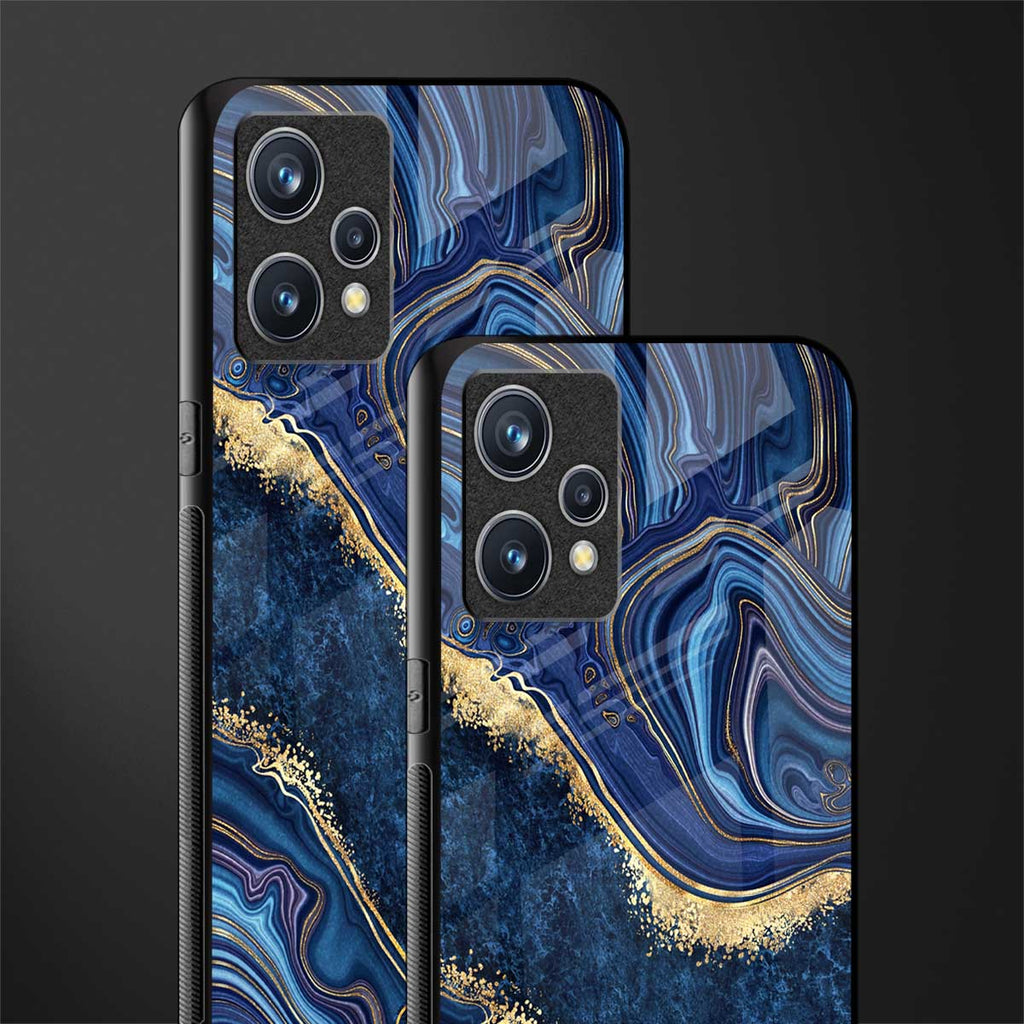 blue gold liquid marble glass case for realme 9 pro plus 5g image-2
