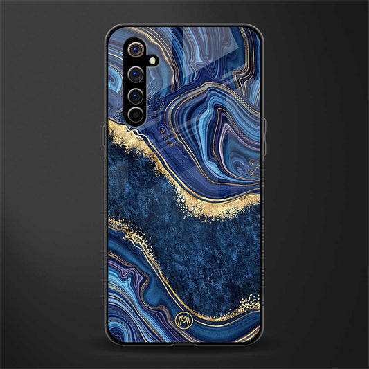 blue gold liquid marble glass case for realme x50 pro image