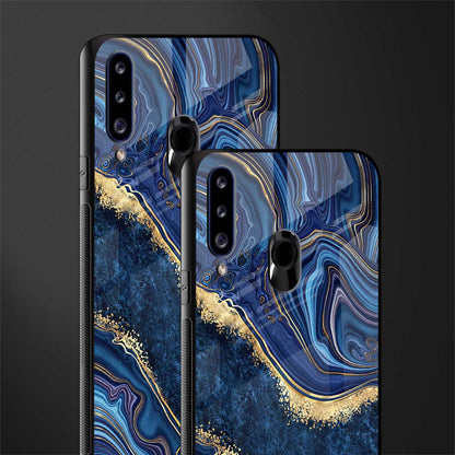 blue gold liquid marble glass case for samsung galaxy a20s image-2