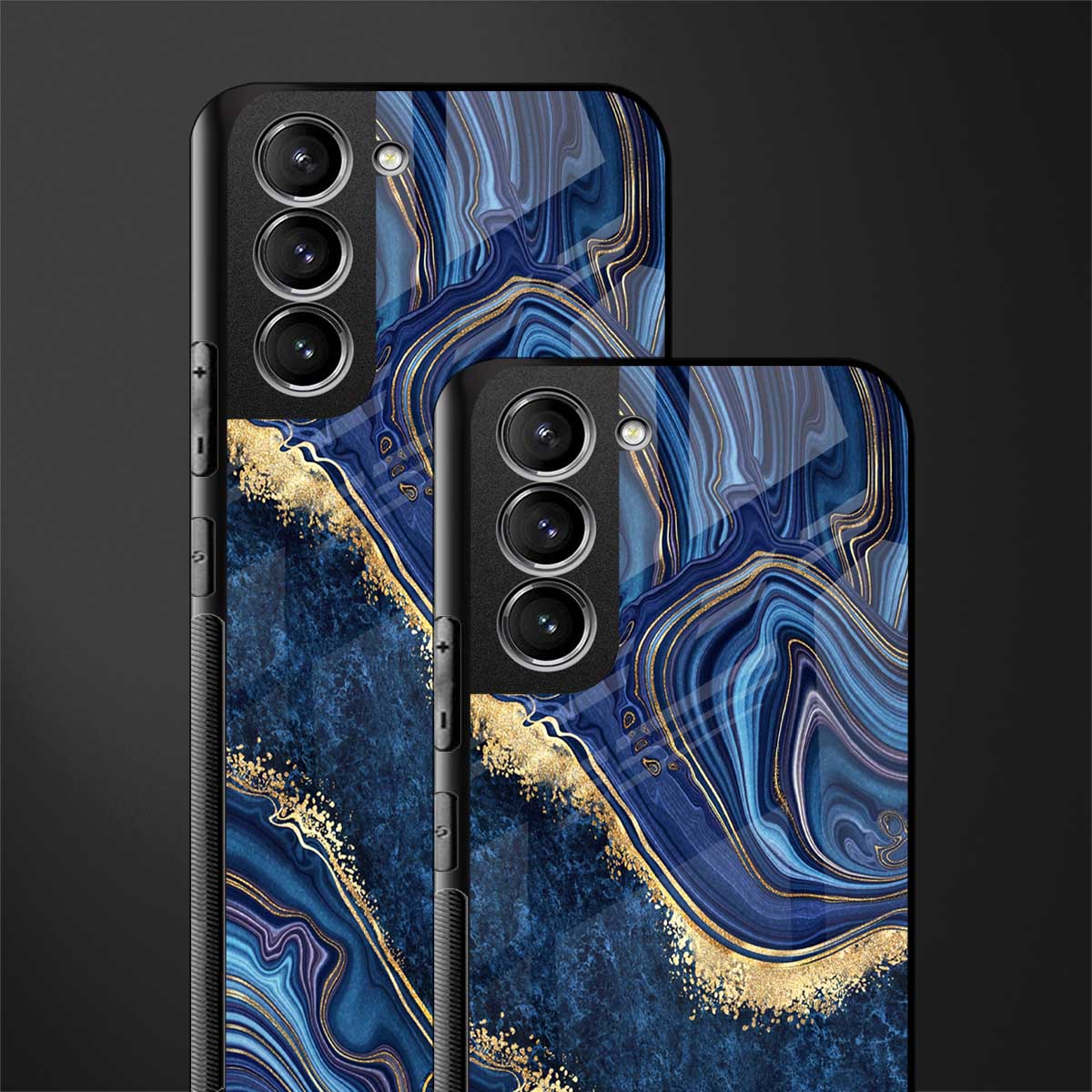 blue gold liquid marble glass case for samsung galaxy s21 image-2