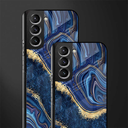 blue gold liquid marble glass case for samsung galaxy s21 image-2