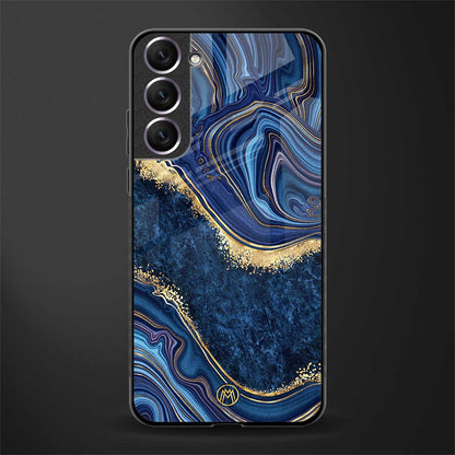 blue gold liquid marble glass case for samsung galaxy s21 image