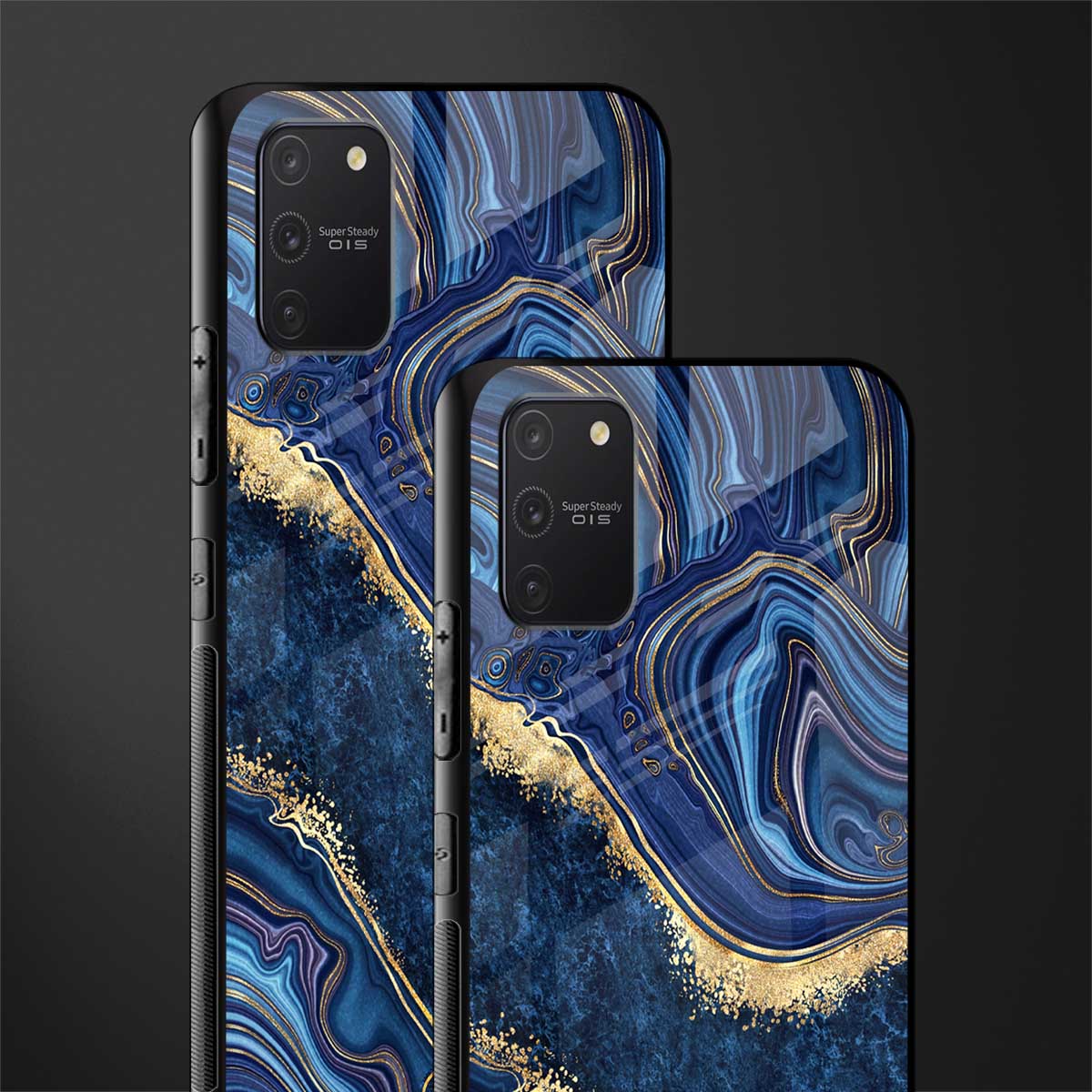 blue gold liquid marble glass case for samsung galaxy a91 image-2