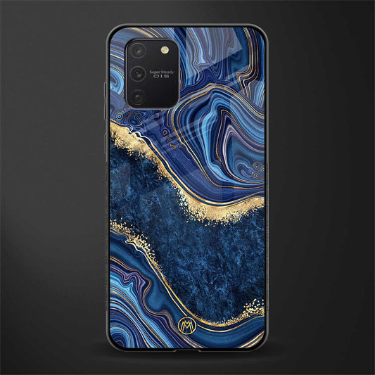 blue gold liquid marble glass case for samsung galaxy a91 image