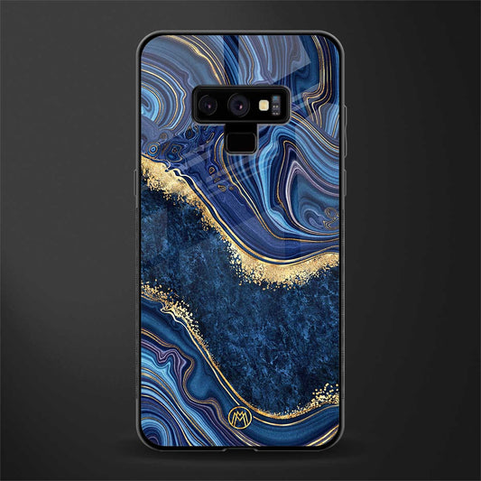 blue gold liquid marble glass case for samsung galaxy note 9 image