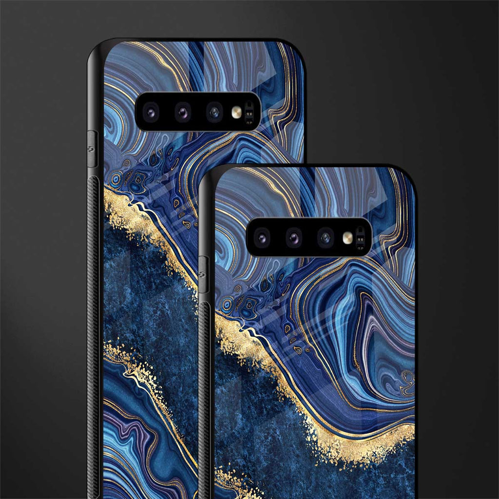 blue gold liquid marble glass case for samsung galaxy s10 image-2