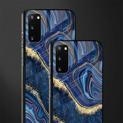 blue gold liquid marble glass case for samsung galaxy s20 image-2