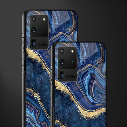 blue gold liquid marble glass case for samsung galaxy s20 ultra image-2