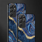 blue gold liquid marble glass case for samsung galaxy s21 ultra image-2