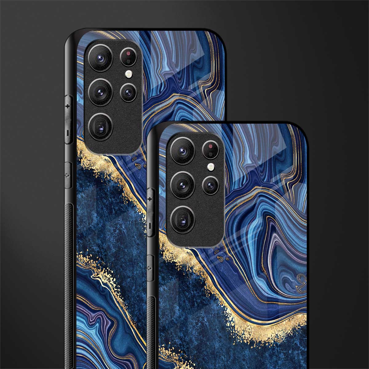 blue gold liquid marble glass case for samsung galaxy s21 ultra image-2