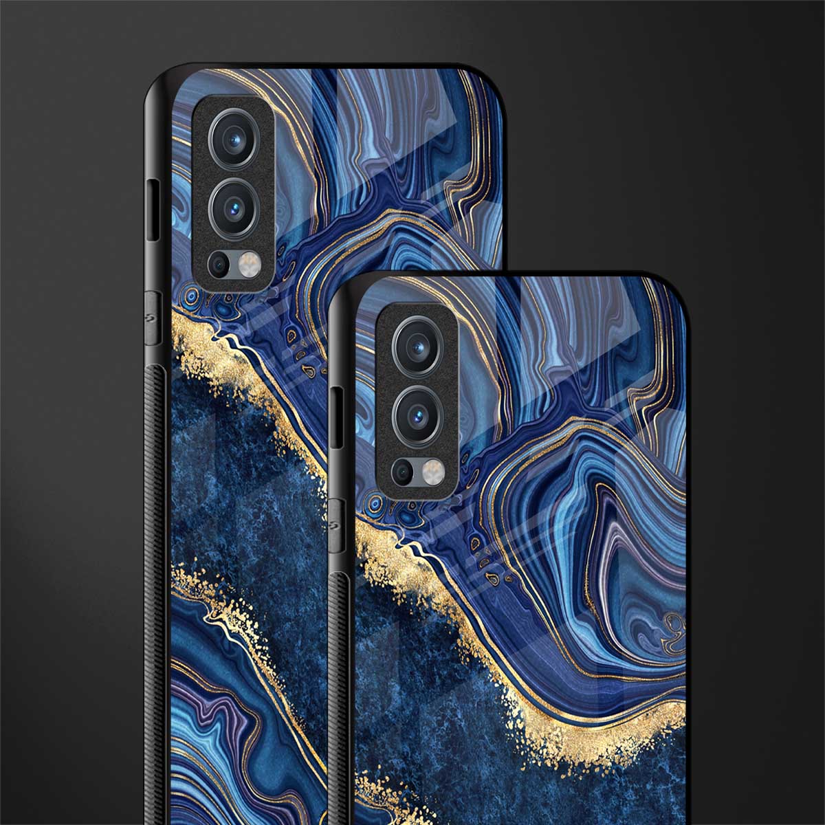 blue gold liquid marble glass case for oneplus nord 2 5g image-2