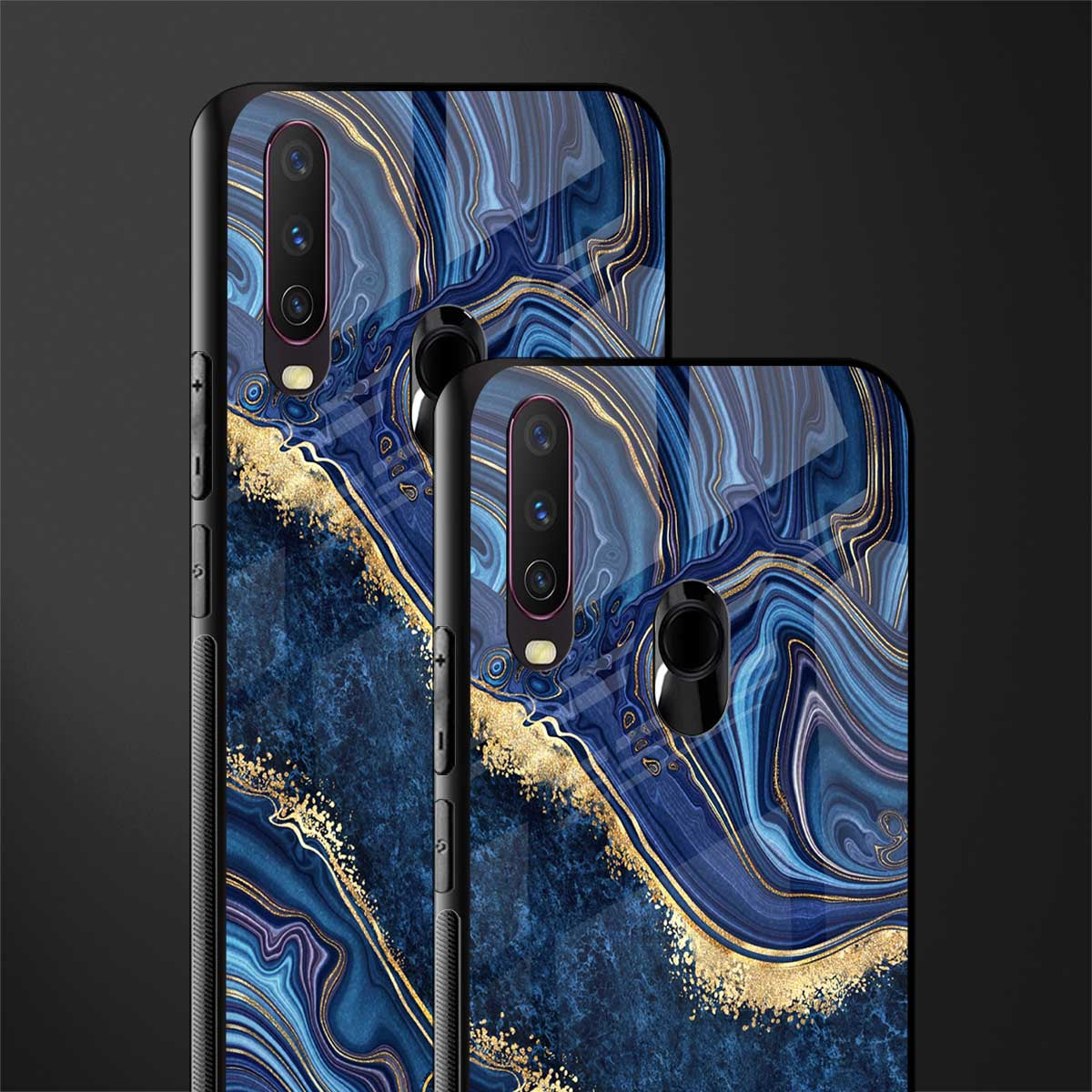 blue gold liquid marble glass case for vivo y17 image-2