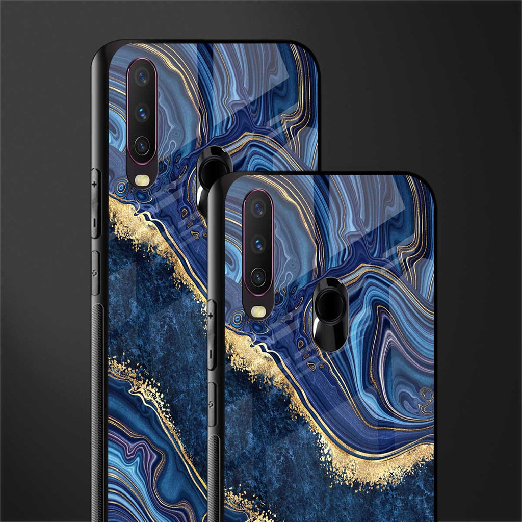 blue gold liquid marble glass case for vivo y12 image-2