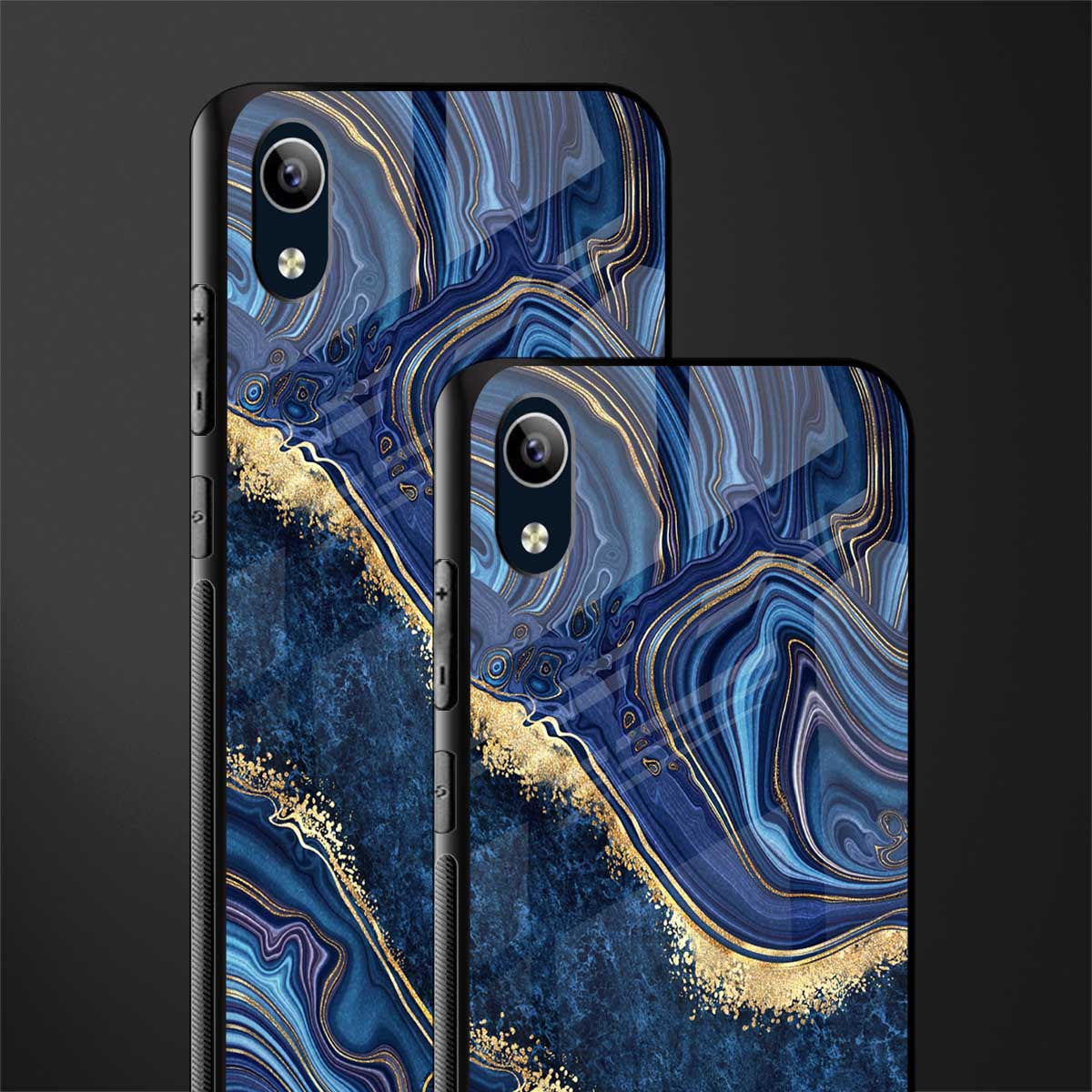 blue gold liquid marble glass case for vivo y1s without fingerprint image-2