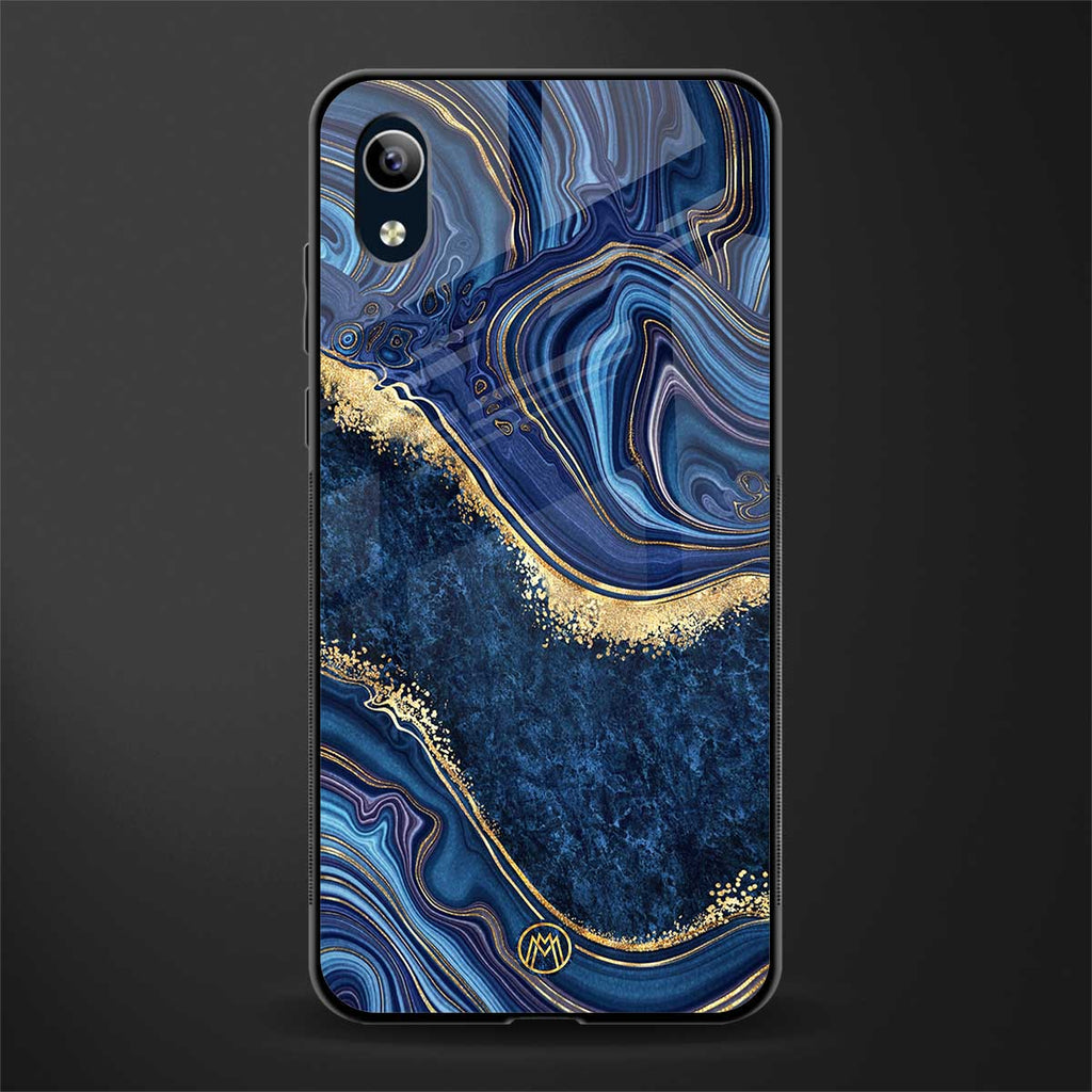 blue gold liquid marble glass case for vivo y1s without fingerprint image