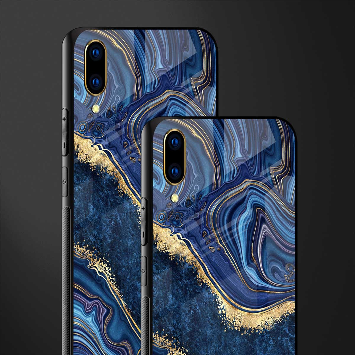 blue gold liquid marble glass case for vivo v11 pro image-2