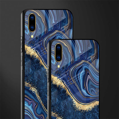 blue gold liquid marble glass case for vivo v11 pro image-2