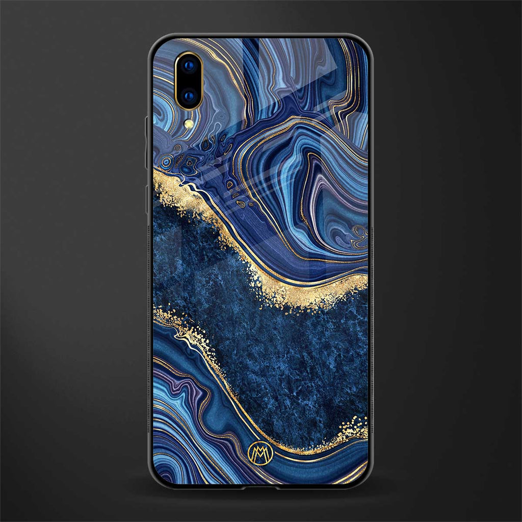 blue gold liquid marble glass case for vivo v11 pro image
