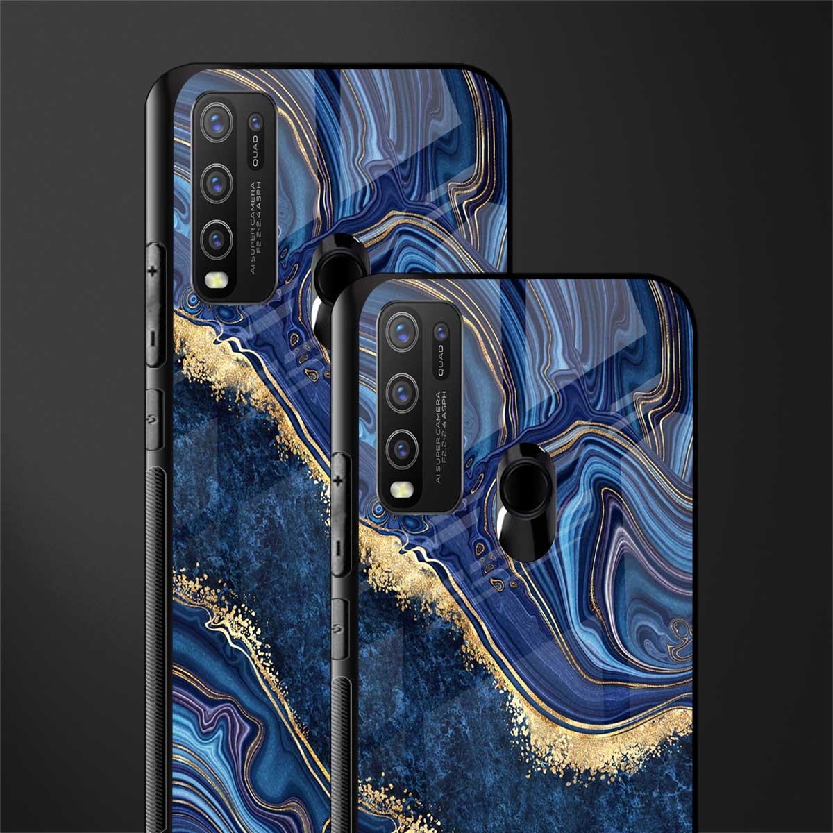 blue gold liquid marble glass case for vivo y30 image-2