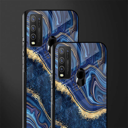 blue gold liquid marble glass case for vivo y50 image-2