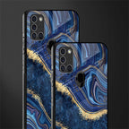 blue gold liquid marble glass case for samsung galaxy a21s image-2