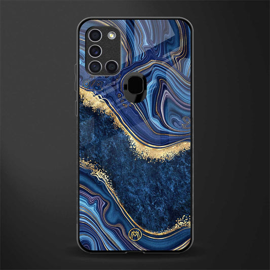 blue gold liquid marble glass case for samsung galaxy a21s image
