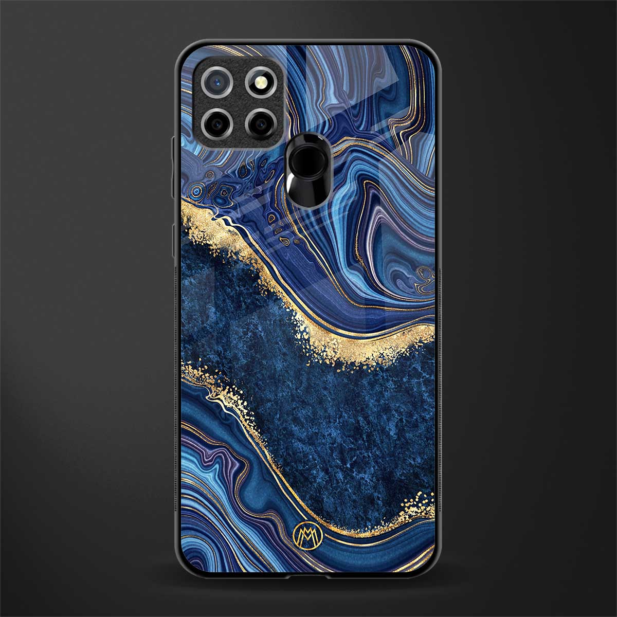 blue gold liquid marble glass case for realme narzo 30a image