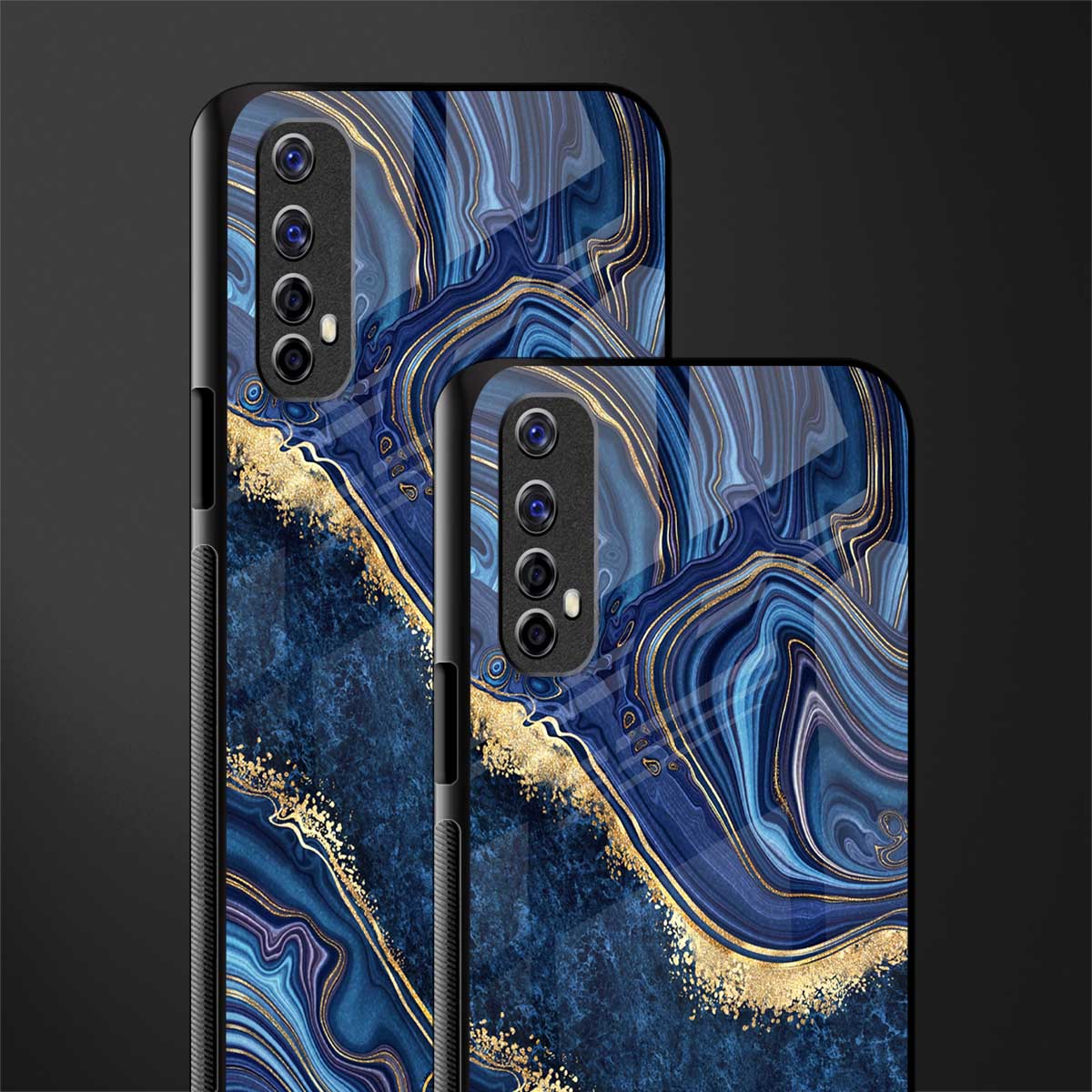 blue gold liquid marble glass case for realme 7 image-2