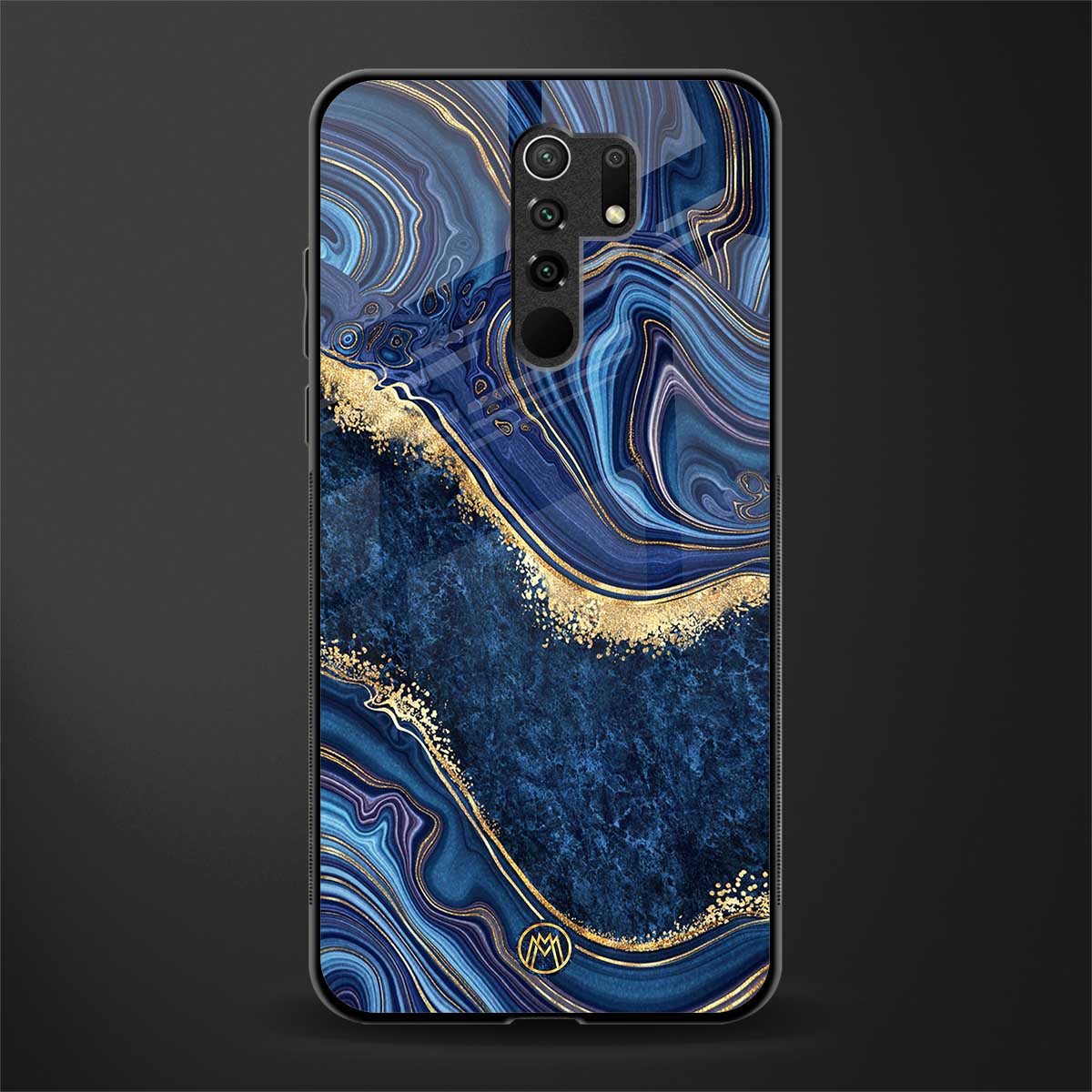 blue gold liquid marble glass case for redmi 9 prime image