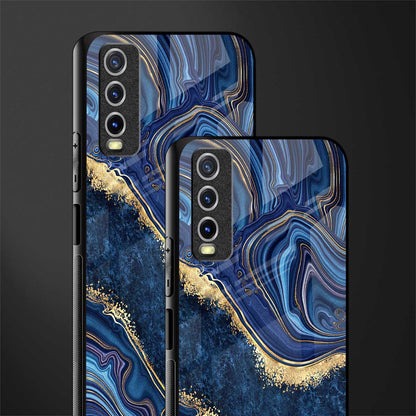 blue gold liquid marble glass case for vivo y20 image-2