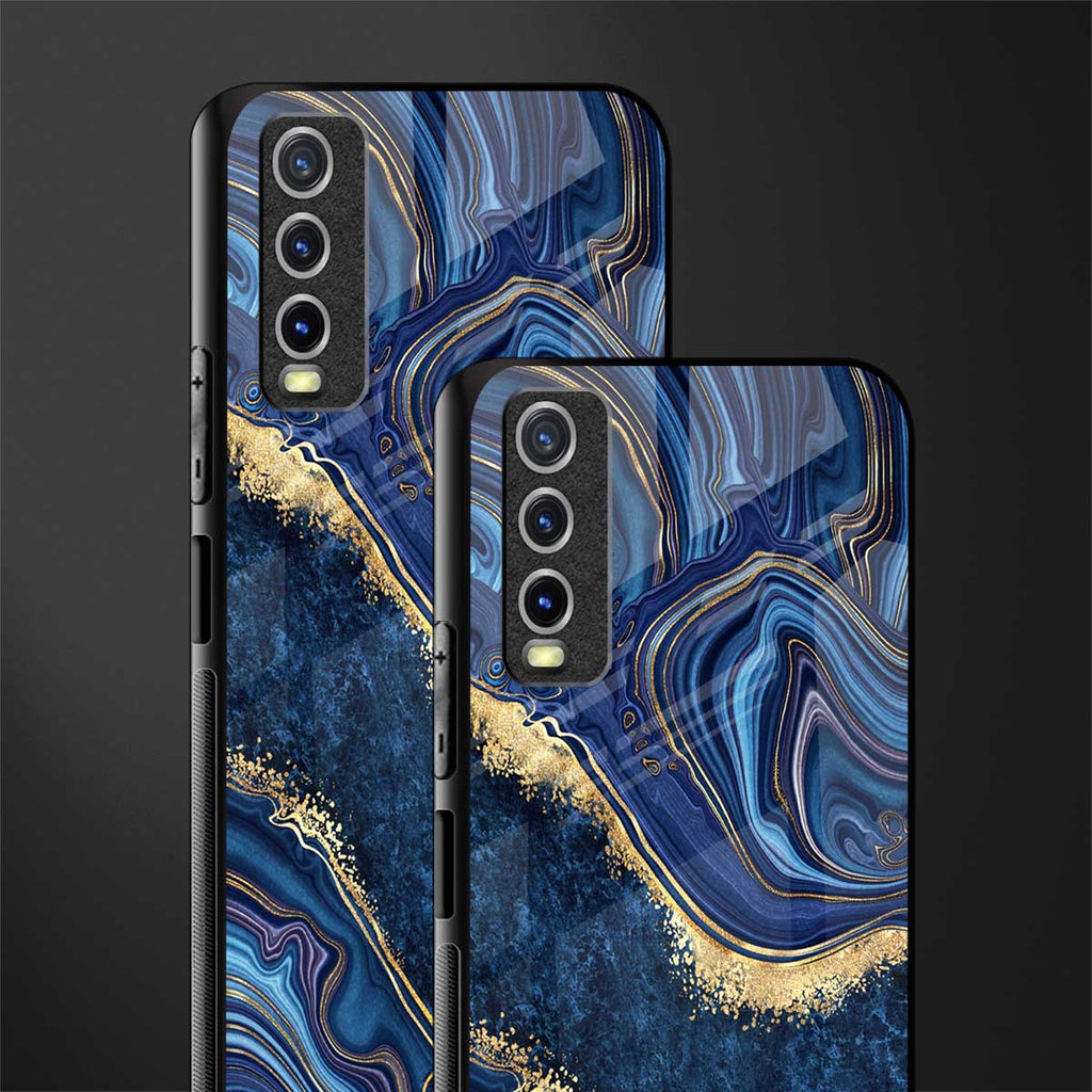 blue gold liquid marble glass case for vivo y20i vivo y20t image-2