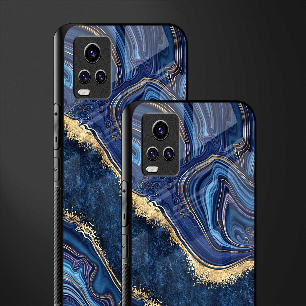 blue gold liquid marble glass case for vivo v20 image-2