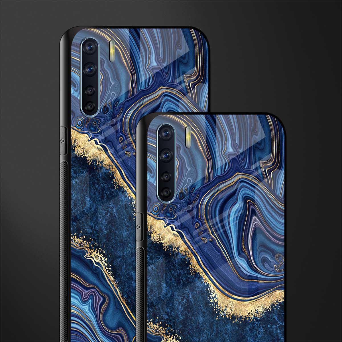 blue gold liquid marble glass case for oppo f15 image-2
