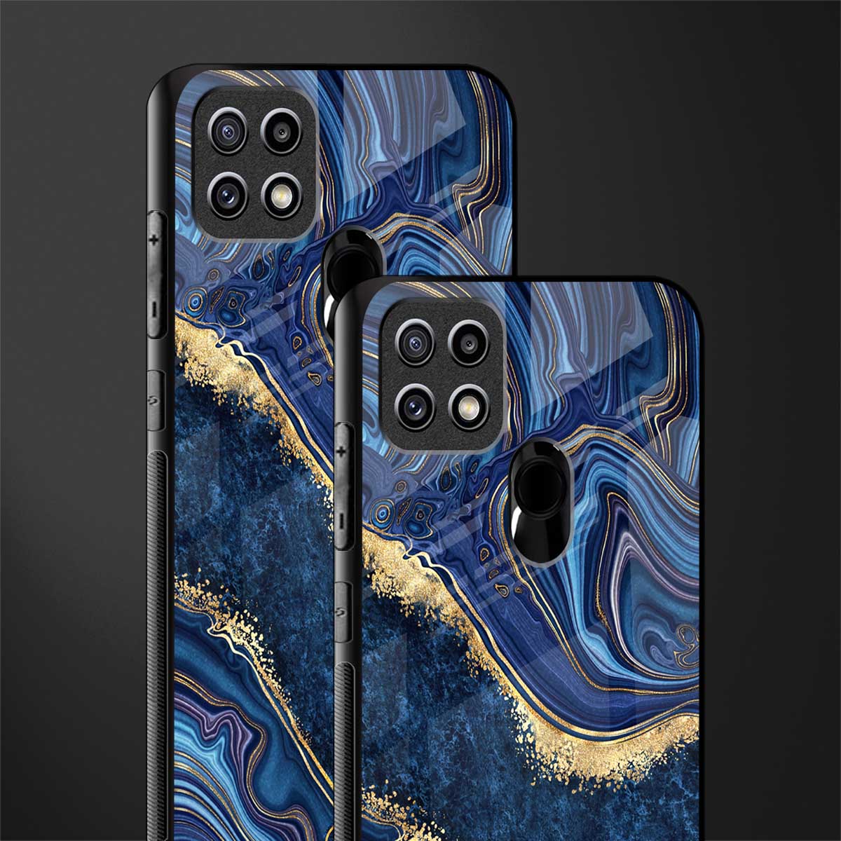 blue gold liquid marble glass case for oppo a15s image-2