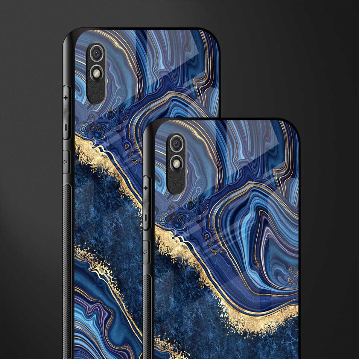 blue gold liquid marble glass case for redmi 9i image-2