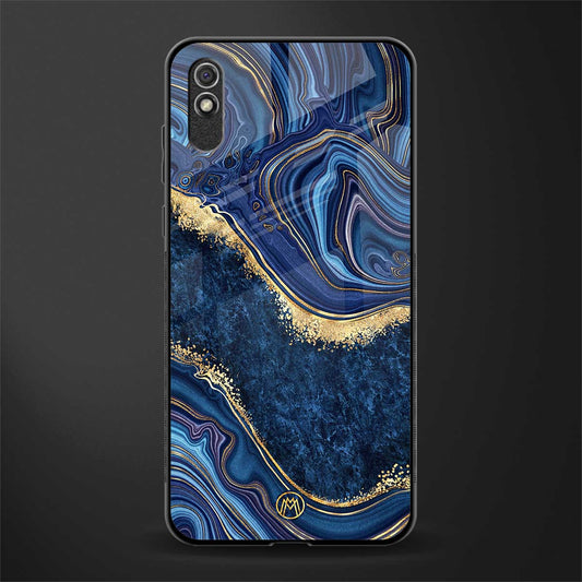blue gold liquid marble glass case for redmi 9i image