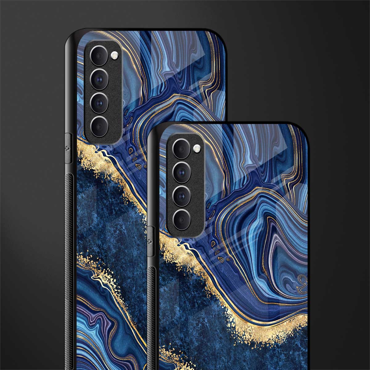 blue gold liquid marble glass case for oppo reno 4 pro image-2