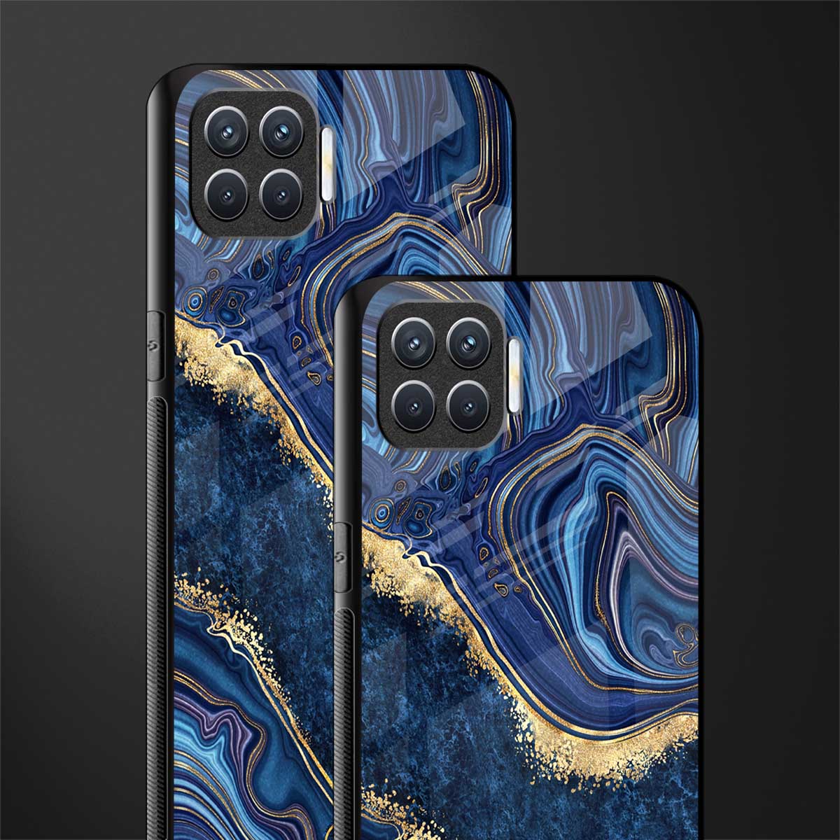 blue gold liquid marble glass case for oppo f17 pro image-2