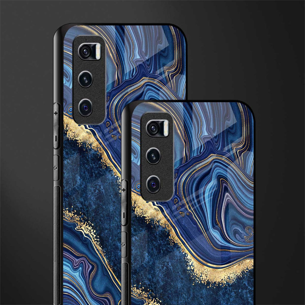 blue gold liquid marble glass case for vivo v20 se image-2