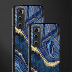 blue gold liquid marble glass case for vivo v20 se image-2