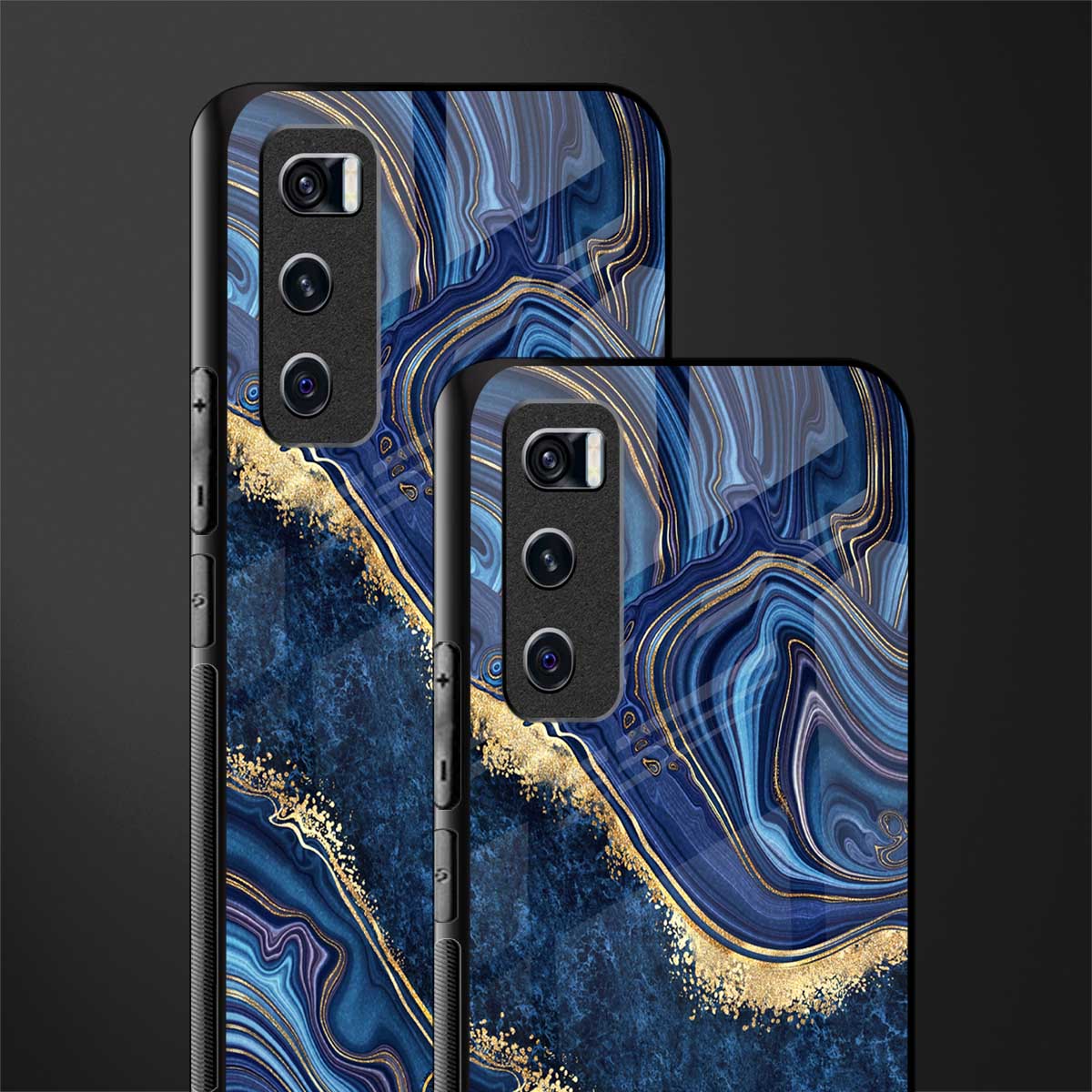 blue gold liquid marble glass case for vivo v20 se image-2
