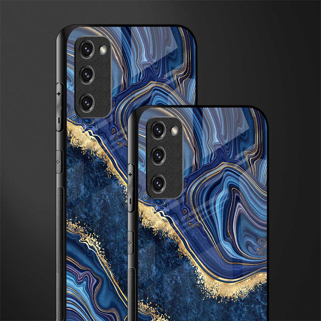 blue gold liquid marble glass case for samsung galaxy s20 fe image-2