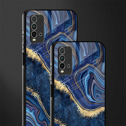 blue gold liquid marble glass case for redmi 9 power image-2