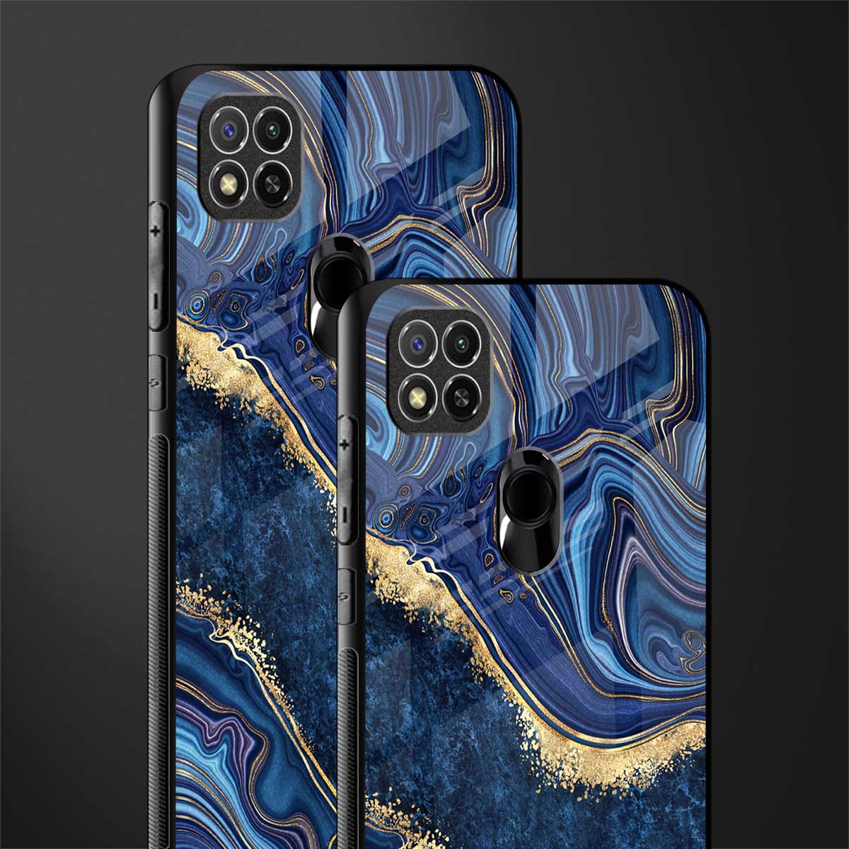 blue gold liquid marble glass case for poco c31 image-2