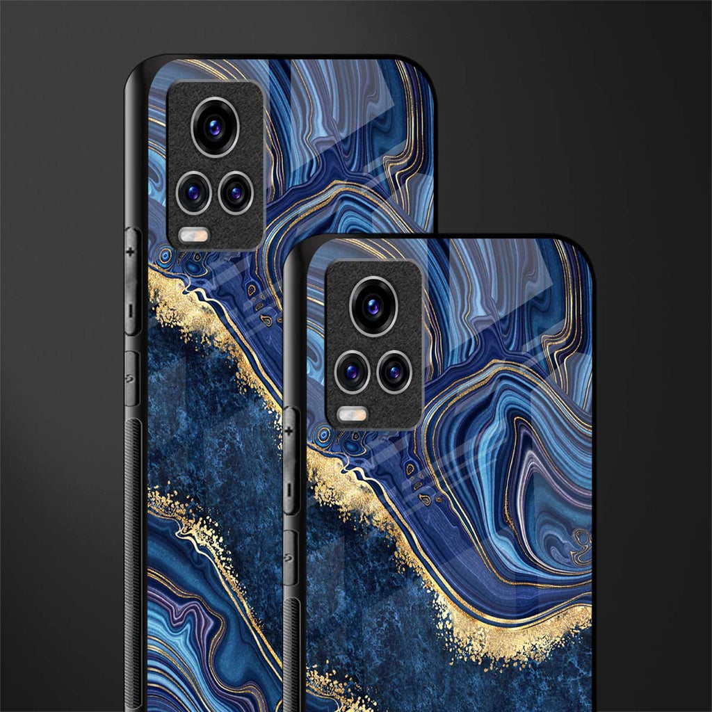 blue gold liquid marble glass case for vivo v20 pro image-2