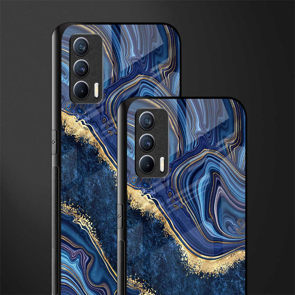 blue gold liquid marble glass case for realme x7 image-2