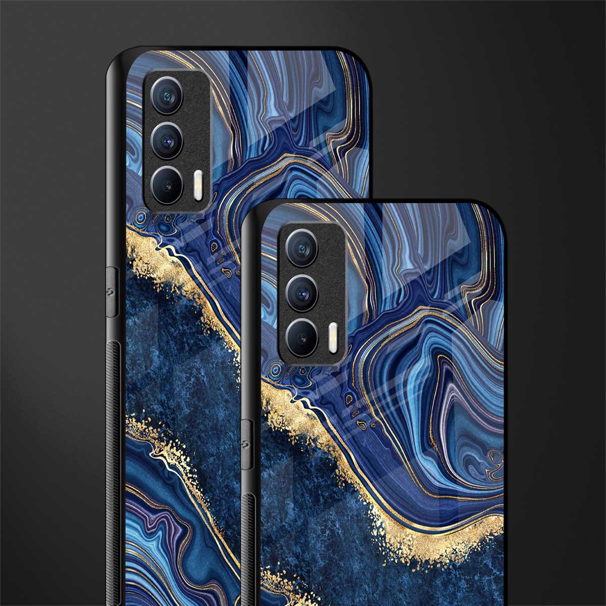 blue gold liquid marble glass case for realme x7 image-2