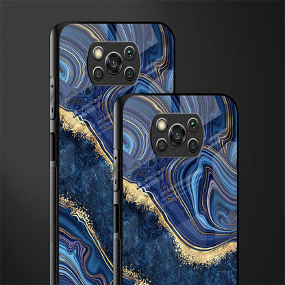 blue gold liquid marble glass case for poco x3 pro image-2