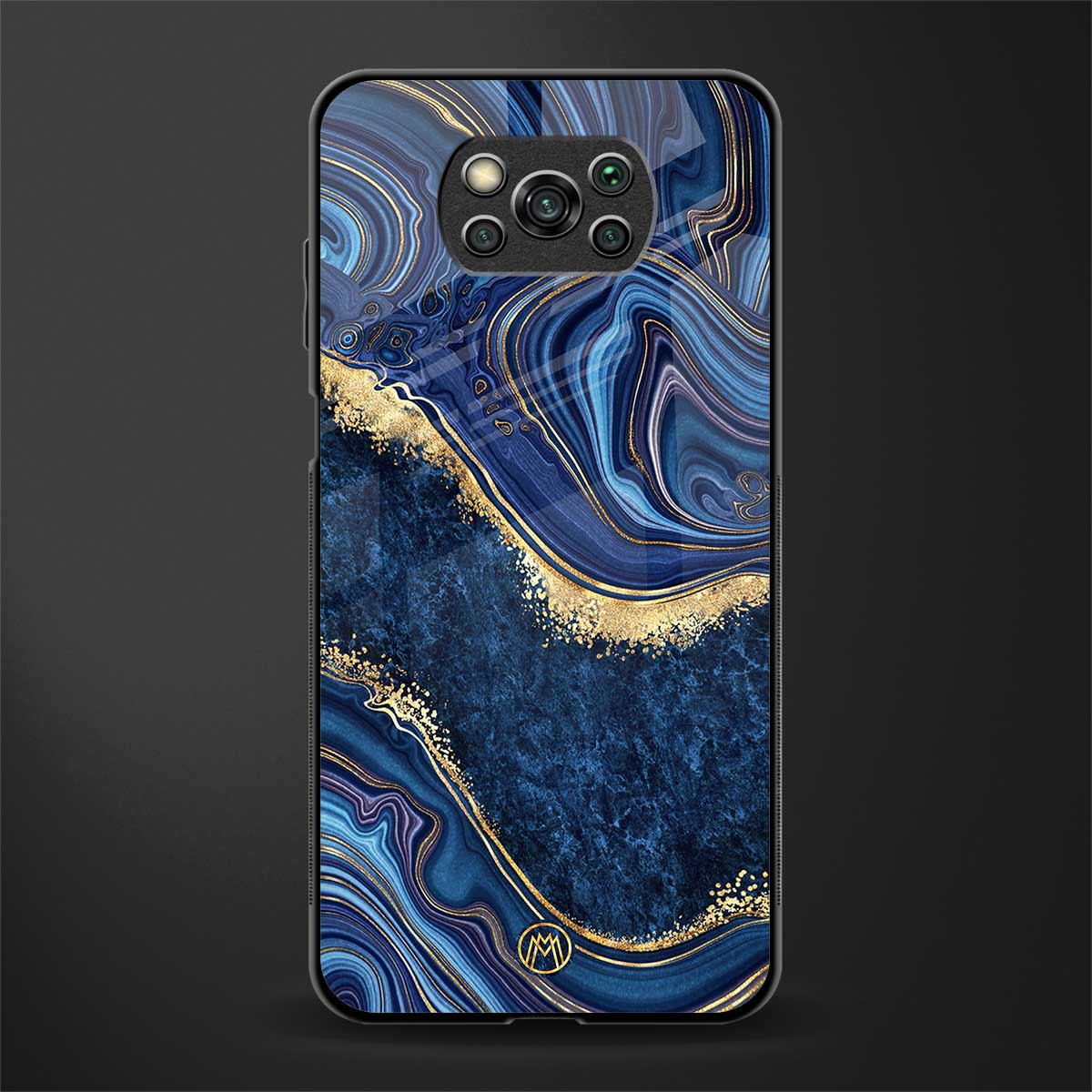 blue gold liquid marble glass case for poco x3 pro image