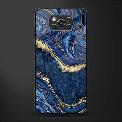 blue gold liquid marble glass case for poco x3 pro image